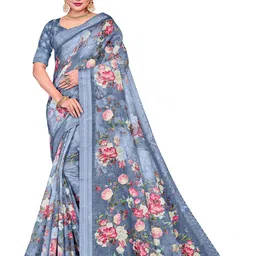 Lichee Floral Printed Saree with Unstitched Blouse Piece-picture-21