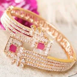 Manuvi Jewels Women American Diamond Rose Gold-Plated Kada Bracelet-picture-26