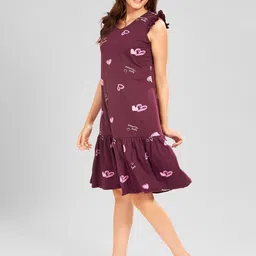 AV2 Women Geometric Printed V-Neck Pure Cotton Nightdress image 3