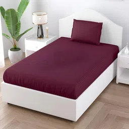 UNIQCHOICE Burgundy Striped Microfiber 120 TC Single Bedsheet Set 2.2 m x 1.5 m-picture-22