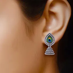 DIVASTRI Set of 4 Silver-Plated Oxidised Dome Shaped Jhumkas image 2