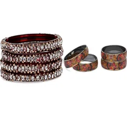 1ST TIME Set Of 8 Maroon Alloy Artificial Stones & Beads Antique Bangles-picture-40