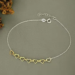 VANBELLE 925 Sterling Silver 18kt Gold & Rhodium Plated Heart Anklet-picture-20