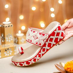 NR By Nidhi Rathi Women Embellished Velvet Party Wedge Sandals-picture-0