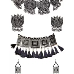 SNH EXPORT Set Of 2 Lotus Designed Silver-Plated Artificial Beaded Necklace And Earrings-picture-29