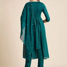 Anouk Rustic Women Floral Embroidered Regular Sequinned Kurta with Trousers & With Dupatta image 4