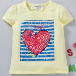 Memory Life Short Sleeves Tee Sequin Flip Love Design - Light Yellow-image-24