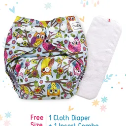Babyhug Free Size Reusable Cloth Diaper With Insert Owl Print - Blue-picture-29