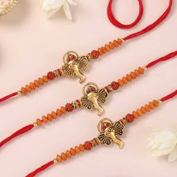 fnp Set Of 3 Artificial Stones Studded & Beaded Ganesha Thread Rakhis-picture-54