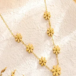 AQUASTREET Pack of 2 18K Gold Plated Waterproof Anti-Tarnish Floral Charm Necklace Set image 4