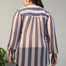 Oxolloxo Women Plus Size Striped Shirt Collar Top image 5