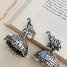 Anouk Silver-Plated Pearls Beaded Dome Shaped Jhumkas image 2