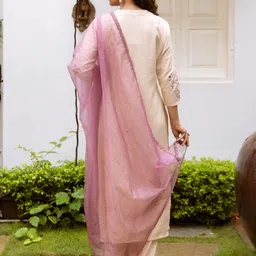 Indo Era Women Floral Embroidered Regular Thread Work Kurta with Palazzos & With Dupatta image 5