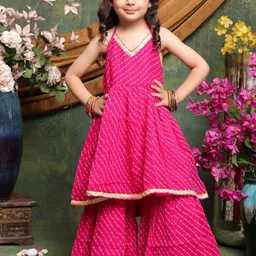 SAKA DESIGNS Girls Leheriya Printed Regular Gotta Patti Kurta with Sharara image 5