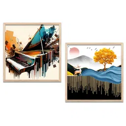 Kotart Brown & Yellow 2 Pieces Wooden Abstract Printed Wall Arts-picture-30