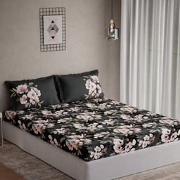 DDecor Grey & Pink Floral 144 TC Queen Bedsheet with 2 Pillow Covers-picture-26
