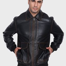 Justanned Men Spread Collar Solid Leather Casual Leather Jacket-picture-17