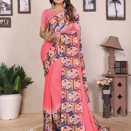 Moda Rapido Geometric Printed Saree with Blouse Piece-picture-36