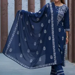 YASH GALLERY Women Ethnic Motifs Embroidered Regular Kurta & Palazzos With Dupatta-picture-30