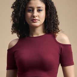 R.Code by The Roadster Life Co. Women Ribbed Cold-Shoulder Tank Crop Top-picture-4