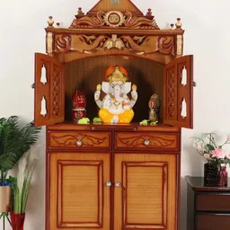 DZYN Furnitures Brown Wood Pooja Mandap With Door image 1
