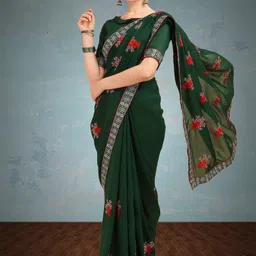 DIVASTRI Floral Embroidered Silk Blend Saree-image-15