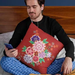 THEYAYACAFE Red & Purple Floral Velvet Square Cushion Covers image 4