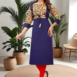 KHANJAN FASHION Floral Printed Round Neck Straight Kurta With Tie Up Details-picture-20
