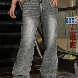 Glossia Women Comfort Straight Fit High-Rise Light Fade Acid Wash Stretchable Jeans-picture-21