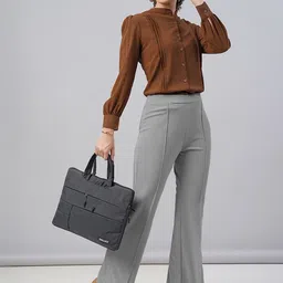 THE FAB FACTORY Women Bootcut Mid-Rise Cotton Trousers image 4