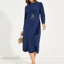 Styli High Neck Wrap Front Belted Midi Dress image 1