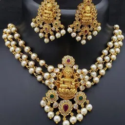 Anouk Gold-Plated Cubic Zirconia-Studded & Beaded Jewellery Set image 3