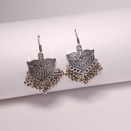 HOPMEE Brass Silver-Plated Oxidised Contemporary Drop Earrings-picture-4