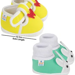 Neska Moda 3 To 12 Months Unisex Baby Set of 2 Pair Combo Cotton Butterfly & Rabit Face Booties (Toe to Heel Length - 12 cm, Yellow, Mint) image 3