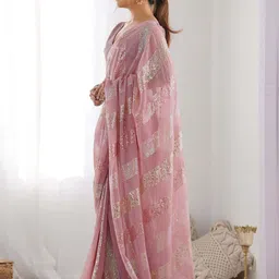 FashionsEye Embellished Sequinned Pure Georgette Saree image 4