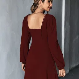 Outzidr Women Square Neck Puff Sleeves Fit and Flare Mini Dress image 4