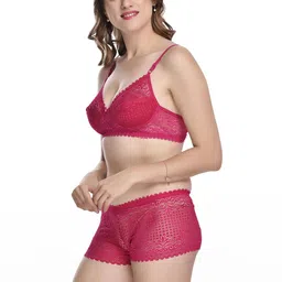 samvar Women Pink,Orange Net Bra Panty Set for Lingerie Set Undergarments Pack of 2 image 3