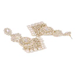 Priyaasi Gold-Plated Kundan Stone Studded & Pearls Beaded Floral Pattern Drop Earrings image 3