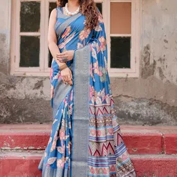 ALMAARI FASHION Floral Printed Jamdani Saree image 5