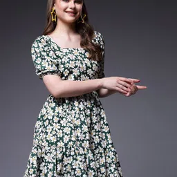 BEING NAUGHTY Women Floral Printed Puff Sleeves Fit & Flare Dress image 3