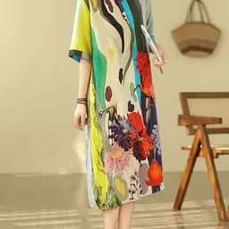 JC Mode Floral Printed Short Sleeves A-Line Midi Dress image 4