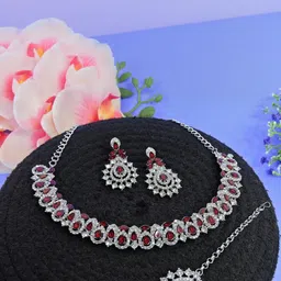 VATSALYA creation Rhodium-Plated Artificial Stone Studded Jewellery Set image 1
