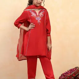 Biba Girls Ethnic Motifs Embroidered Regular Thread Work Kurta with Trousers & With Dupatta-picture-28