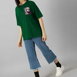 Kasendra Oversized Graphic Round Neck Regular Length Printed Cotton T-shirt image 5