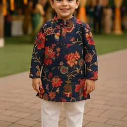 BAESD Boys Floral Printed Regular Pure Cotton Kurta with Pyjamas-picture-42