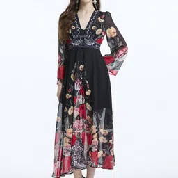 JC Collection Women Floral Printed V-Neck Flared Sleeves Maxi Dress-picture-19
