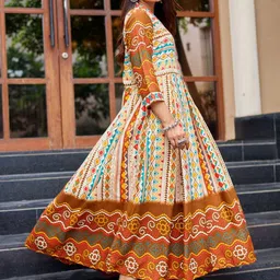 HERE&NOW Women Geometric Printed Ethnic Gown image 3