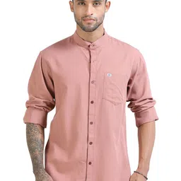 U.S. PITCHERS Men Standard Slim Fit Textured Mandarin Collar Casual Shirt-picture-38