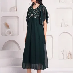 BAESD Women Solid Embroidered Georgette Fit And Flare Midi Dress image 2