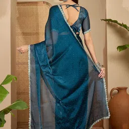 Sangria Embellished Beads and Stones Poly Chiffon Heavy Work Saree image 4